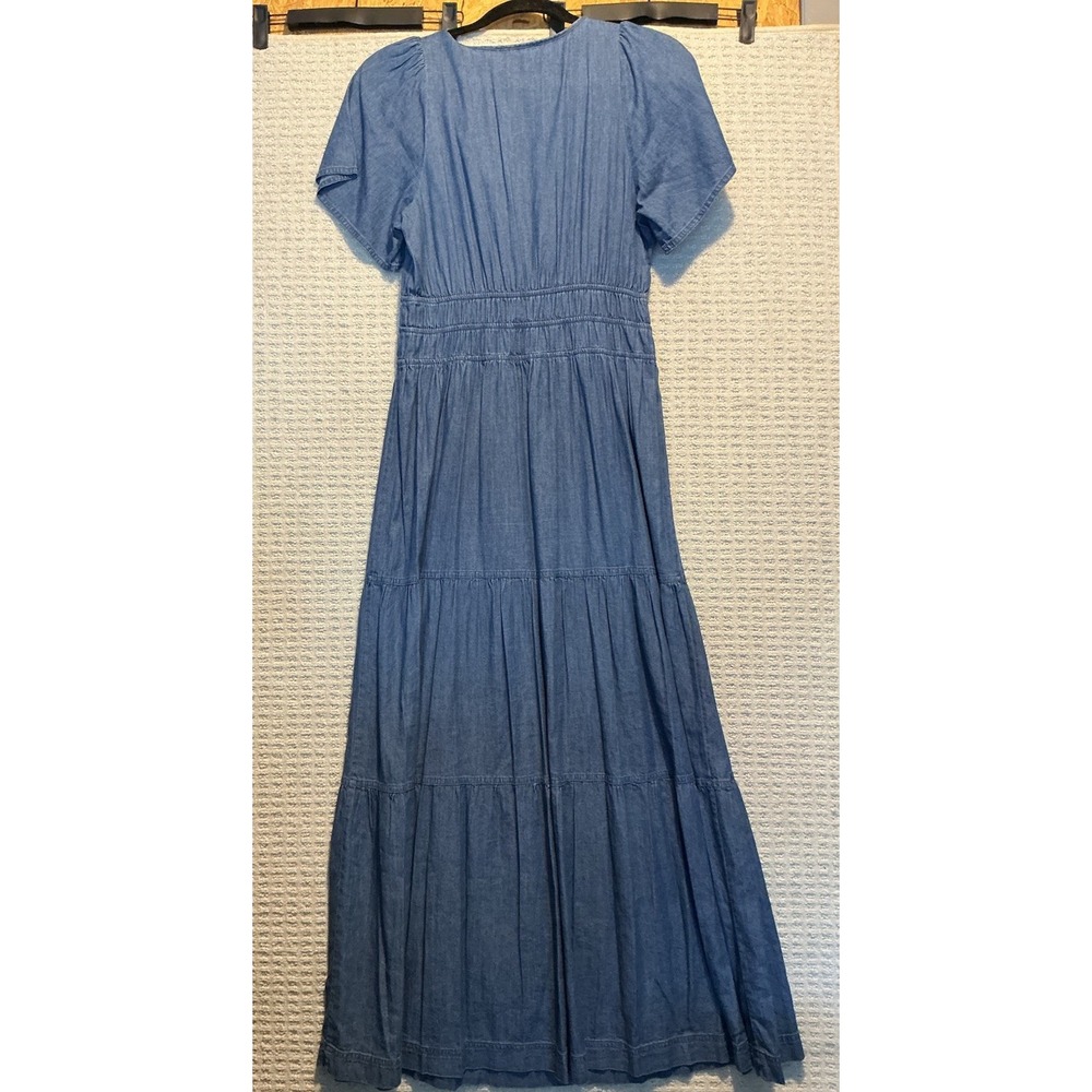 Tommy Hilfiger Chambray Short Sleeve Tiered Maxi Dress NWOT 4 Split Neck BOHO - Picture 2 of 3